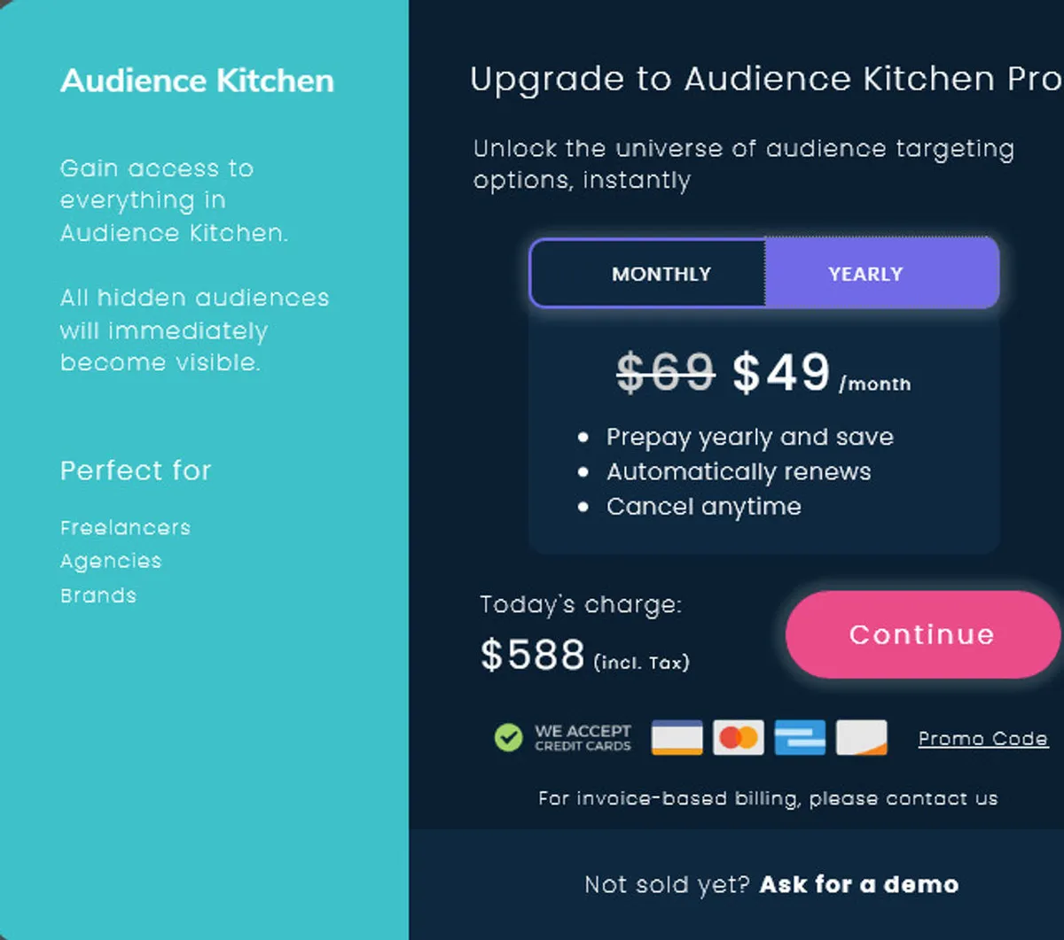 Audience Kitchen Pricing Plan