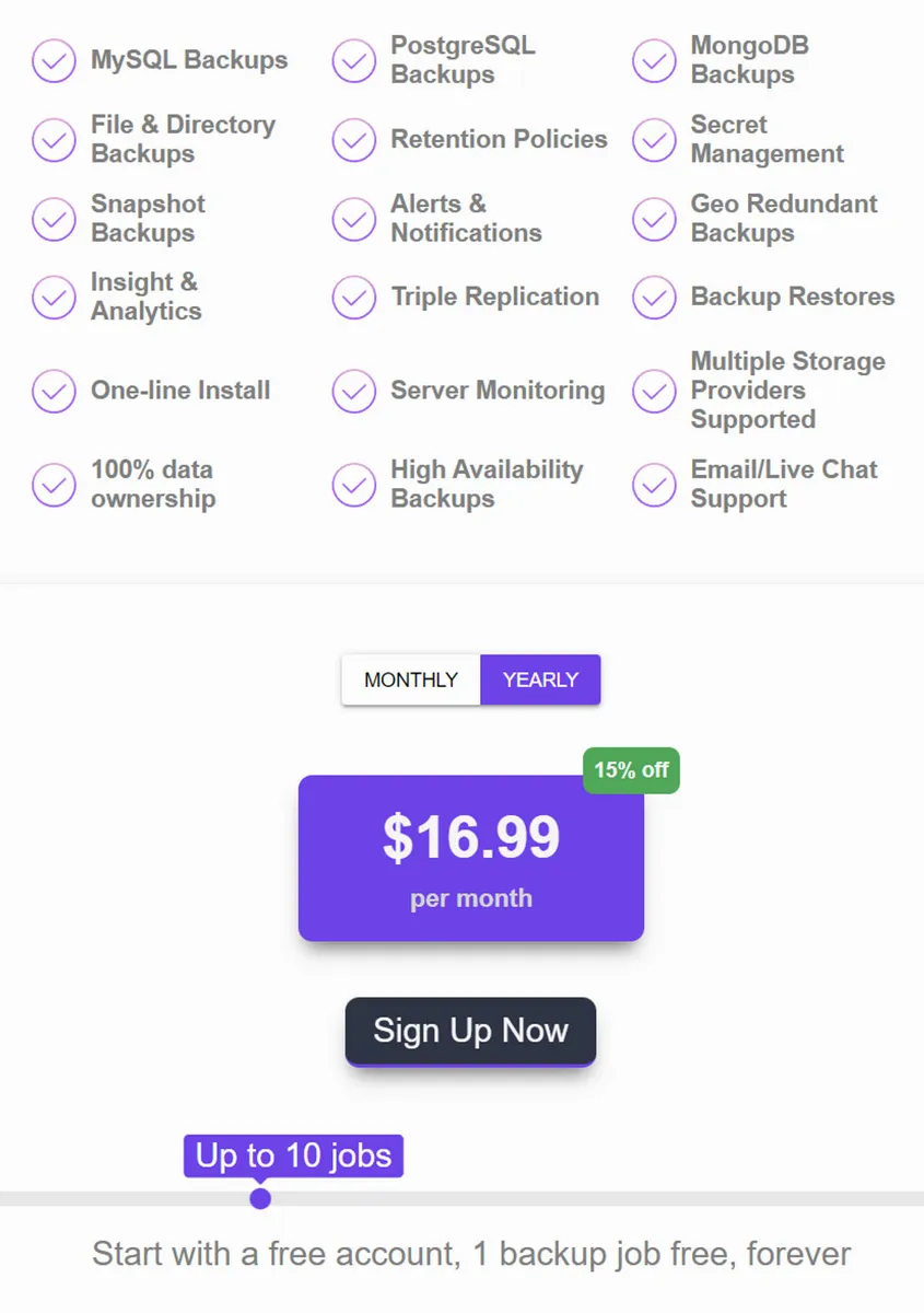 Bakup.io Pricing Plan