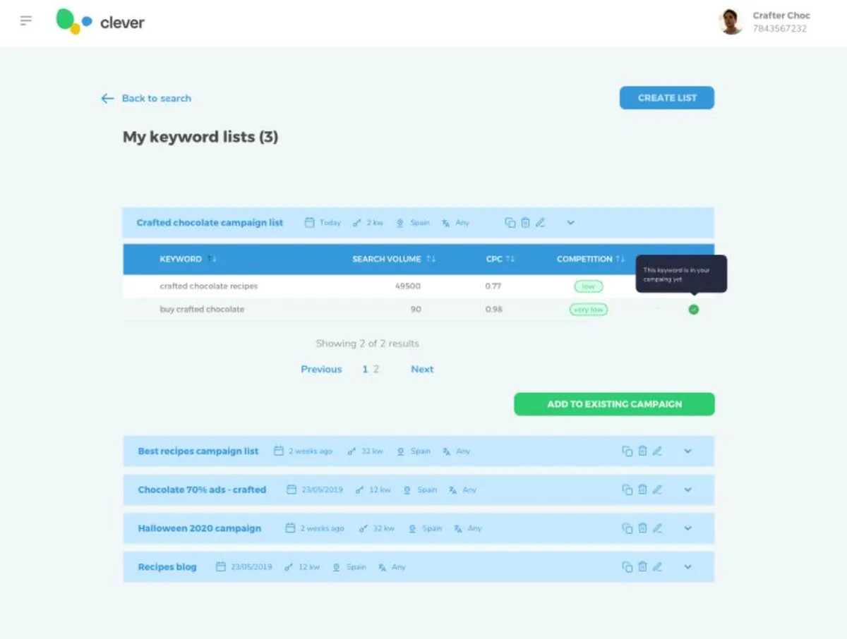 Clever Ads Keyword Planner Features