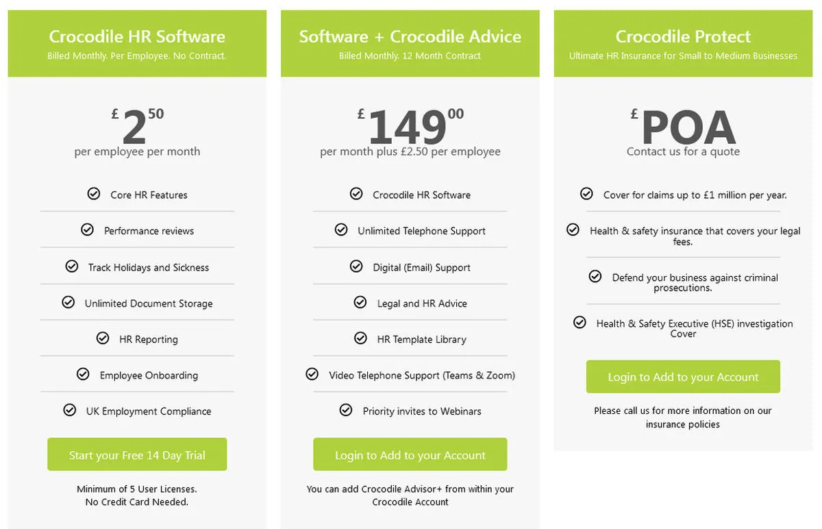 Crocodile HR Pricing Plan