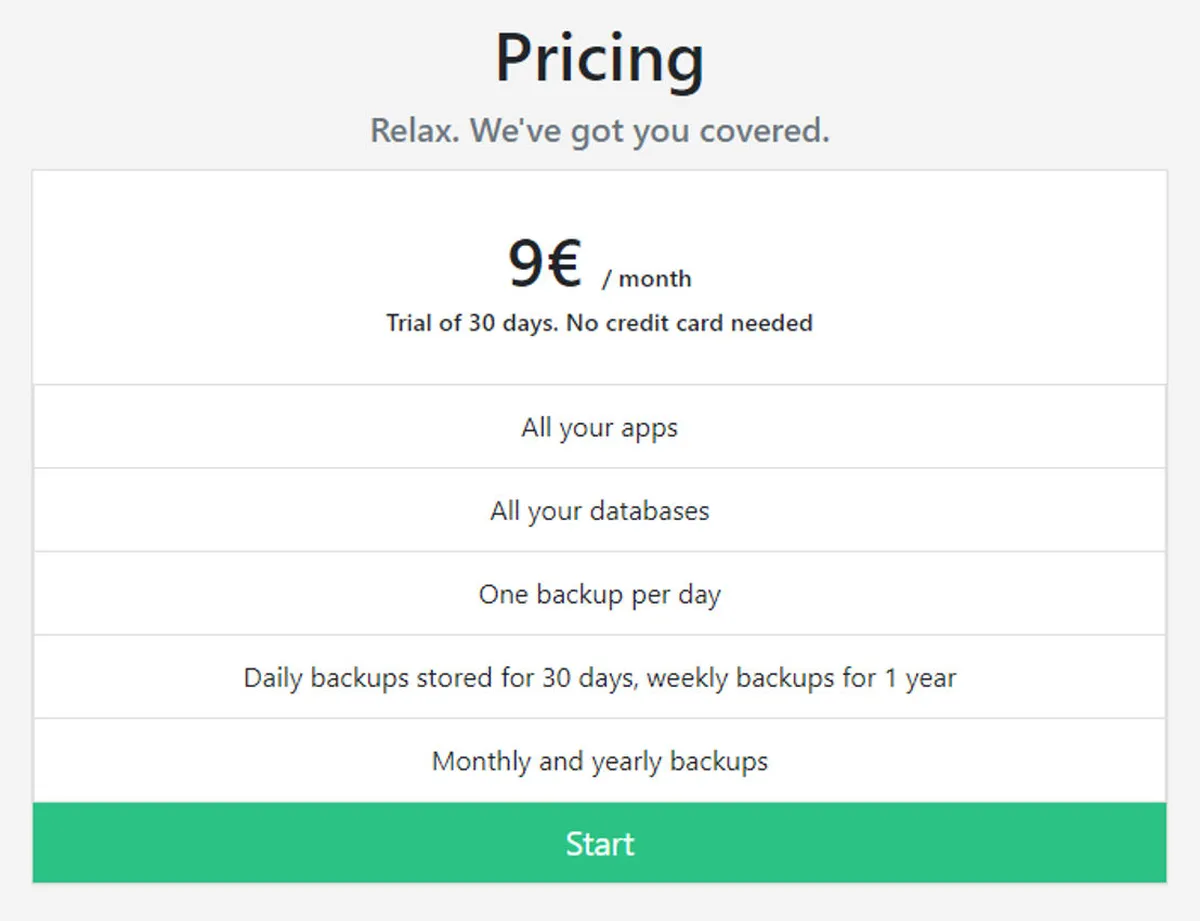 DB Backups Pricing Plan