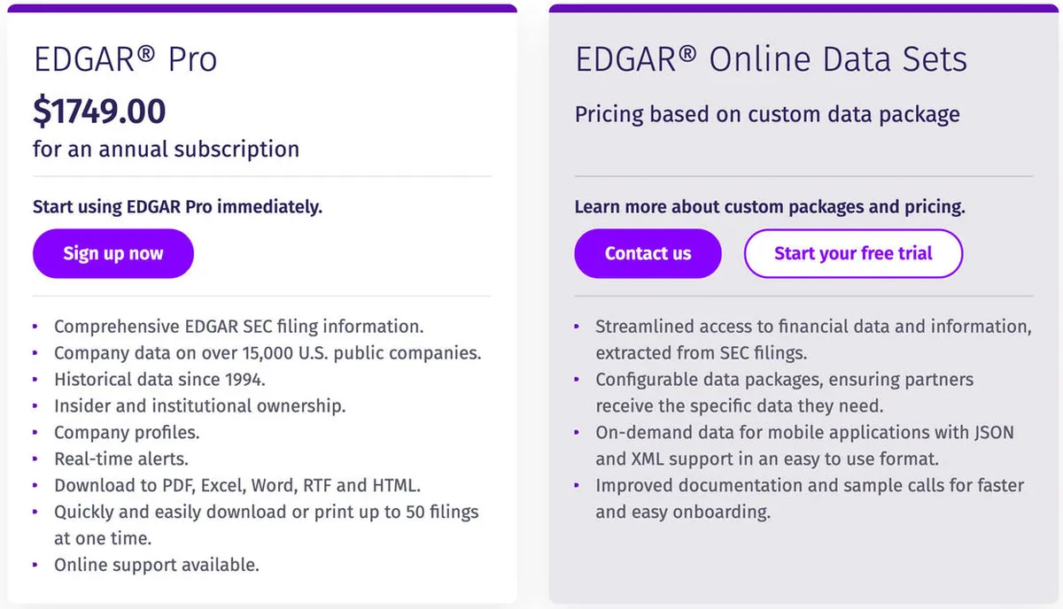 EDGAR Online Pricing Plan