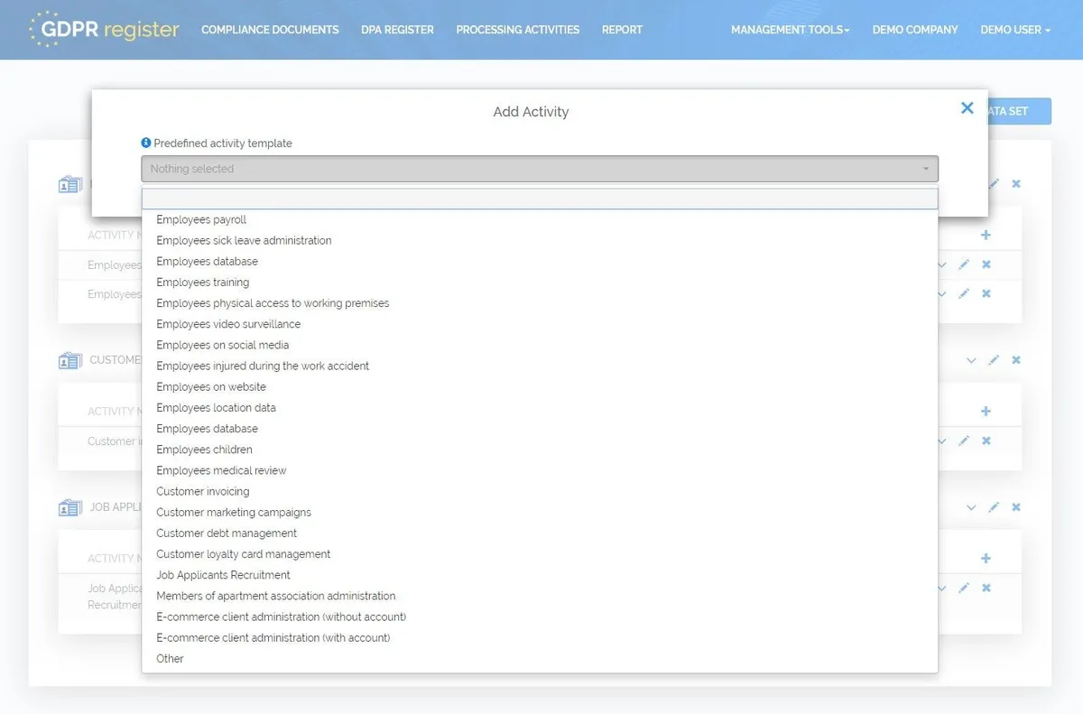GDPR Register Screenshot