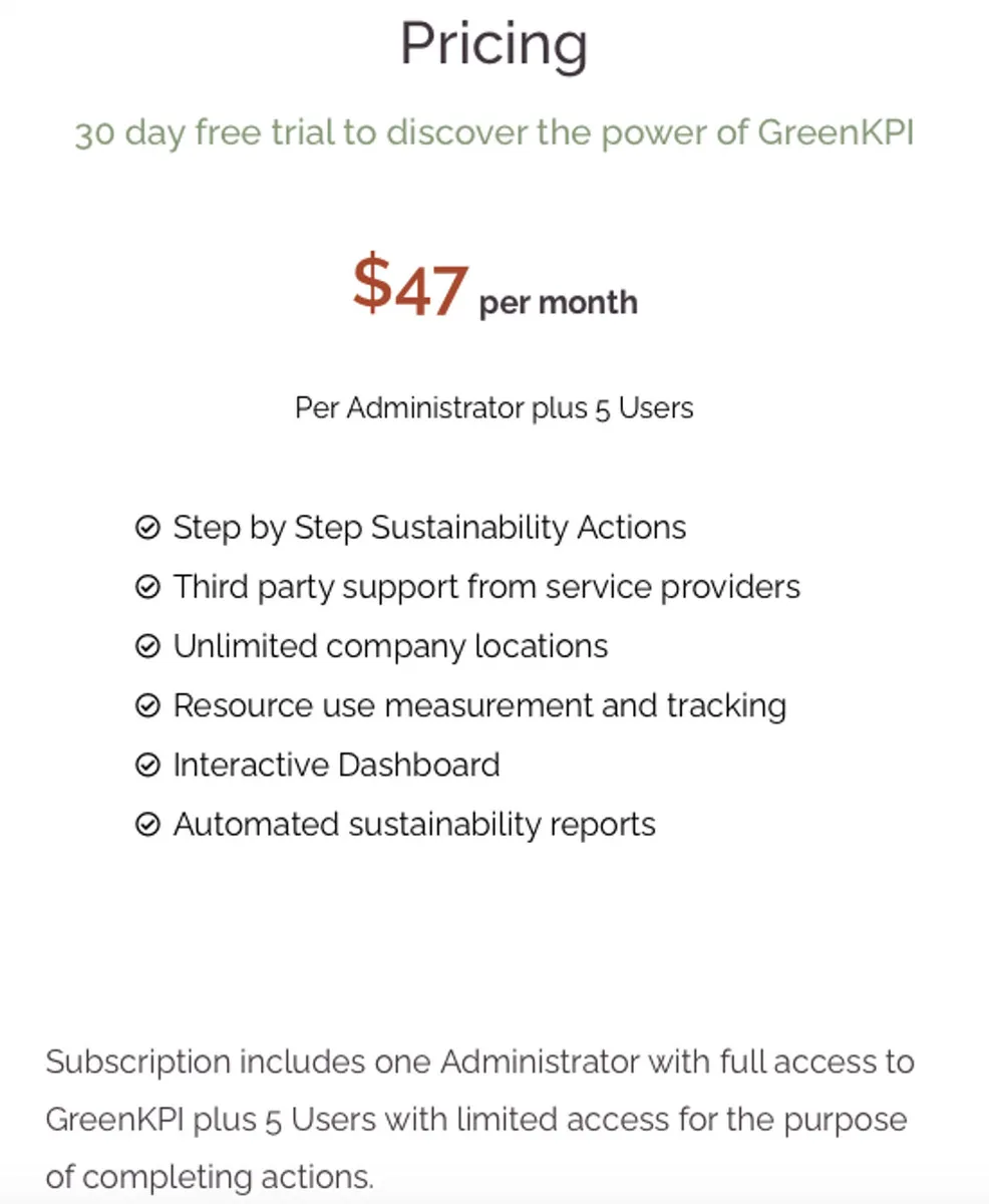 GreenKPI Pricing Plan