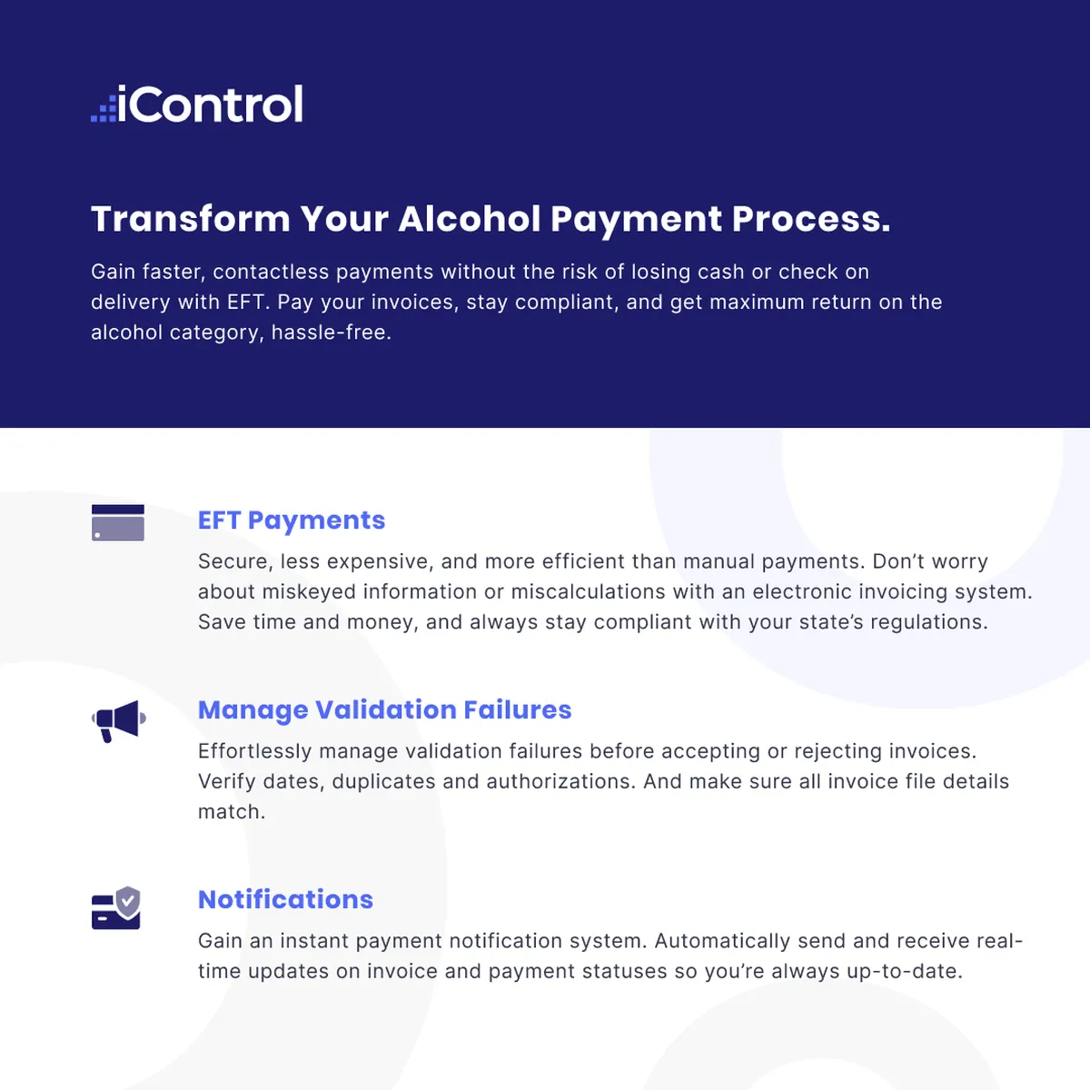 iControl Alcohol Payments Features