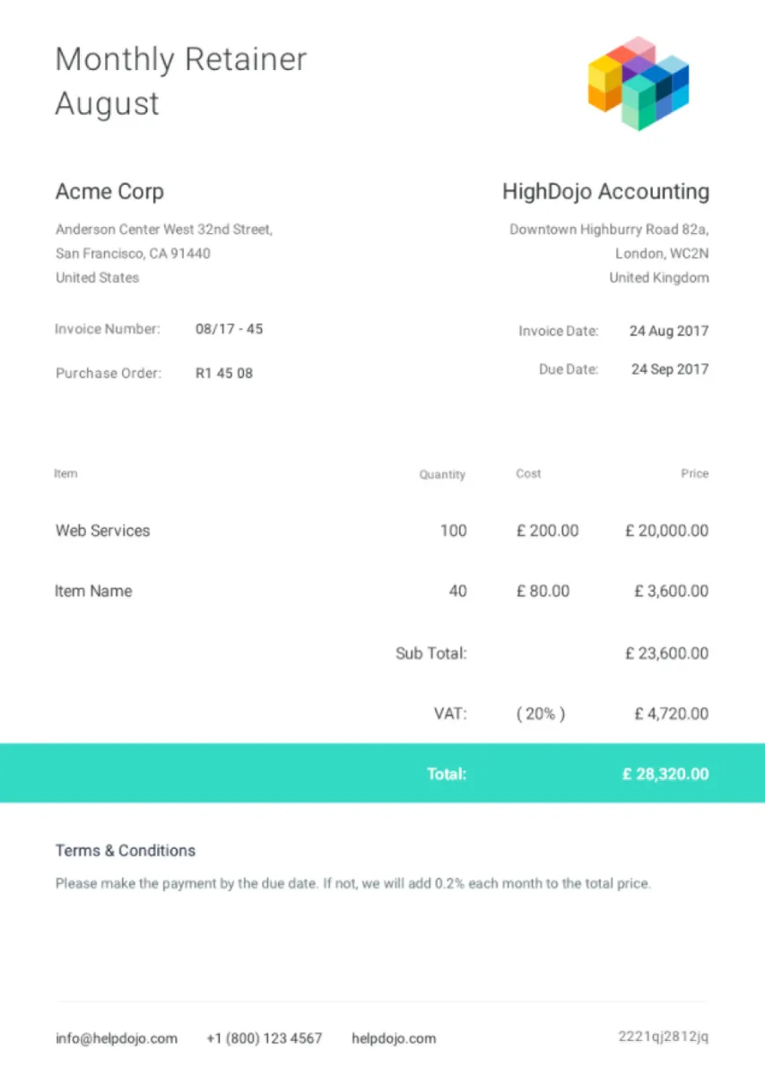 Invoice Template Features