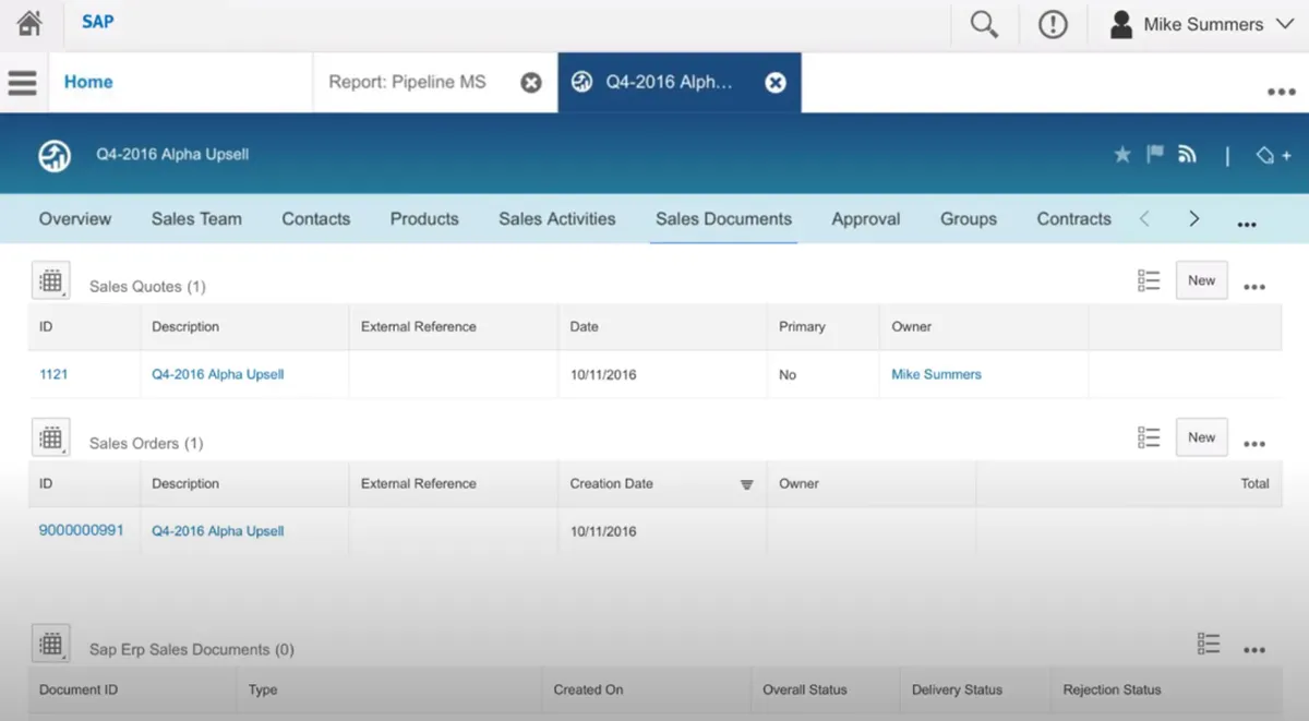 SAP Sales Cloud Screenshot