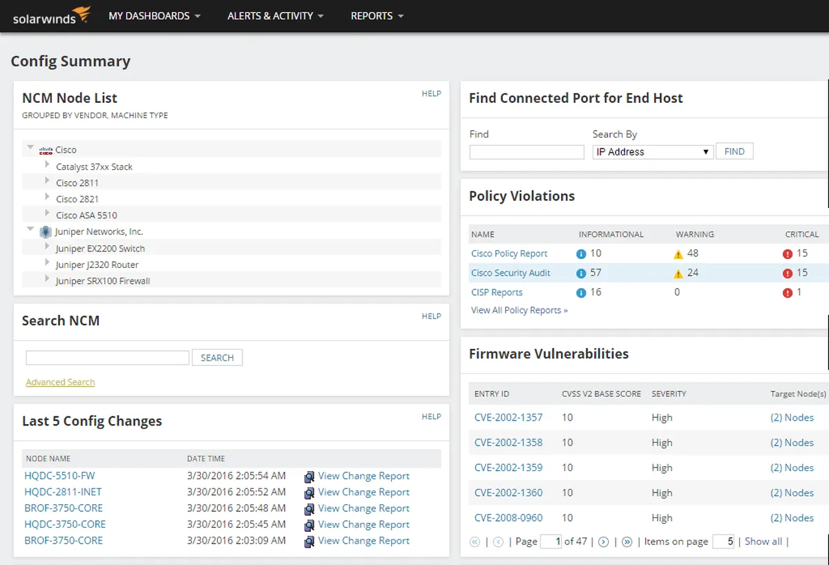 SolarWinds Network Configuration Manager Features