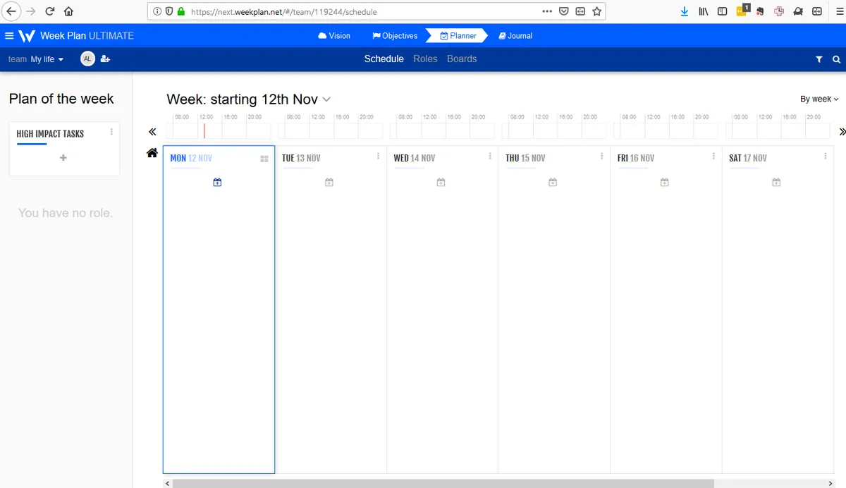Week Plan Screenshot